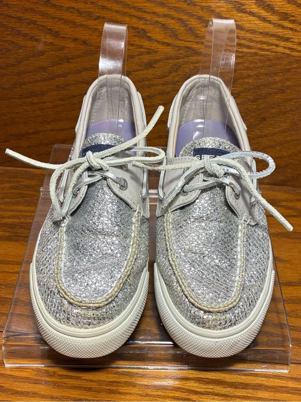 Sperry Silver Glitter Authentic Original Boat Shoes Size 6.5